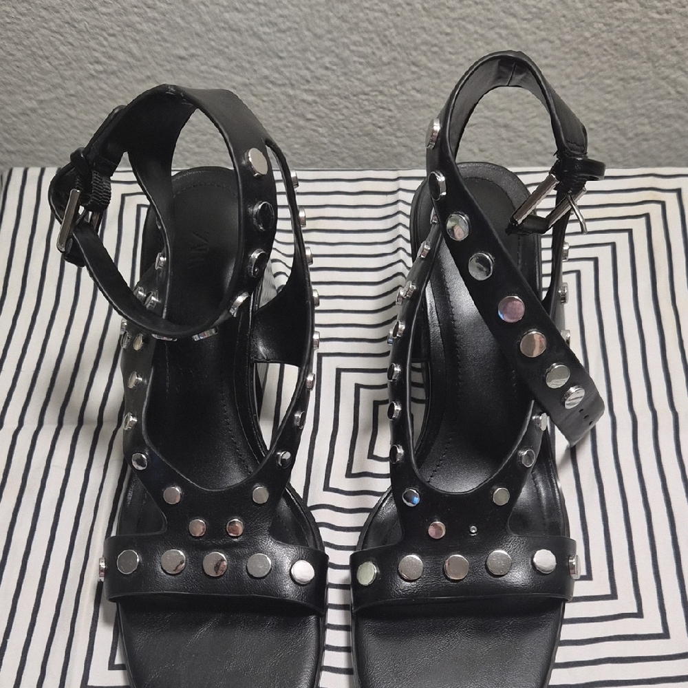 Zara Black Studded Sandals